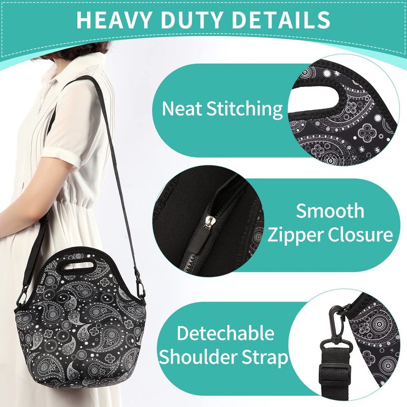 VASCHY Neoprene Insulated Lunch Tote Bag for Women Girls with Detachable Adjustable Shoulder Strap for Work in Paisley Clover Pattern - Image 4